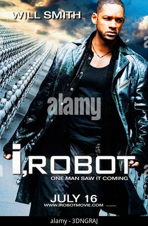 I, Robot (2004) von Alex Proyas mit will Smith, Bridget Moynahan und Bruce Greenwood. Ein Detective untersucht einen Robotermord in einer Zukunft, in der Maschinen die drei Gesetze der Robotik befolgen. Foto eines Original-Posters aus dem Jahr 2004, das AUSSCHLIESSLICH FÜR REDAKTIONELLE ZWECKE VERWENDET WIRD. Quelle: BFA / 20th Century Fox Stockfoto