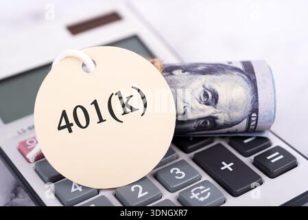 401(k) Label mit American Dollar Home Finance Konzept Stockfoto