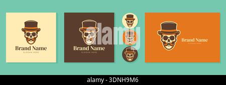Gentleman Skull Logo Set Vektor Illustration für Friseur Shop und Craft Brewery Branding. Stock Vektor