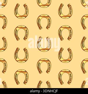 Nahtloses Muster mit Hufeisen. Handgezeichnete Aquarellillustration. Symbol für Erfolg und Glück. Wird für Hintergründe, Textilien, Geschenkpapier verwendet Stockfoto