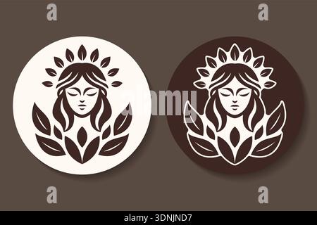 Natürliche Frau Gesicht Logo Set Vektor Illustration für organische Schönheit und Wellness Marke. Stock Vektor