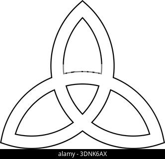 Symbol für Triquetra-Zeichen. Blattähnliches keltisches Symbol. Dreifaltigkeit oder Dreibeinknoten. Einfache schwarze Umrissvektorillustration. Stock Vektor