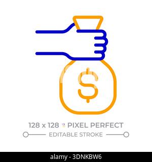 Hand hält Geldbeutel, Pixel perfekt, zweifarbiges Symbol Stock Vektor
