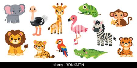 Niedliche Safari Tiere Set für Kinderzimmer Design und Kinder Bildung Vektor Stock Vektor