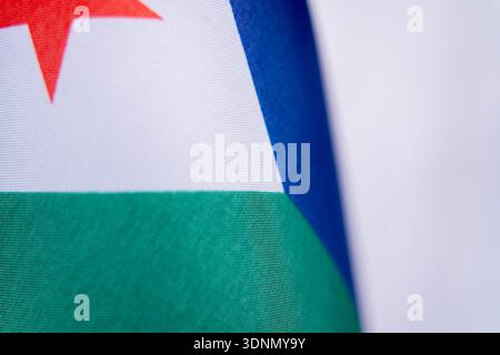 Djibouti Flag Stoff Textur Nahaufnahme Detail Stockfoto