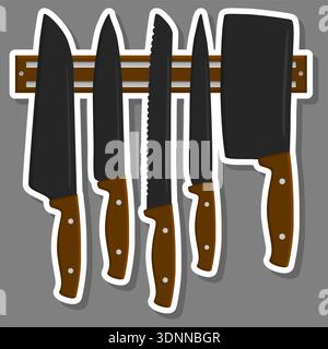 Illustration zum Thema großes farbiges Set verschiedene Arten Messer unterschiedliche Größe für Metzger, Kit-Messermuster bestehend aus Sammlungszubehör für die Metzgerei Stock Vektor