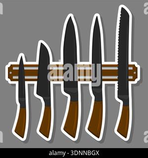Illustration zum Thema großes farbiges Set verschiedene Arten Messer unterschiedliche Größe für Metzger, Kit-Messermuster bestehend aus Sammlungszubehör für die Metzgerei Stock Vektor