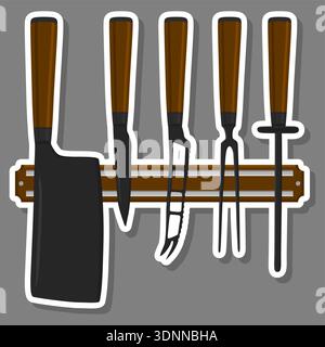 Illustration zum Thema großes farbiges Set verschiedene Arten Messer unterschiedliche Größe für Metzger, Kit-Messermuster bestehend aus Sammlungszubehör für die Metzgerei Stock Vektor