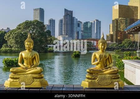 Nahaufnahme der Buddha-Statuen im Seema Malaka Tempel, Colombo, Sri Lanka. Stockfoto