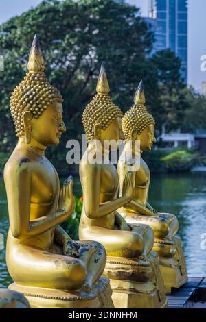 Nahaufnahme der Buddha-Statuen im Seema Malaka Tempel, Colombo, Sri Lanka. Stockfoto