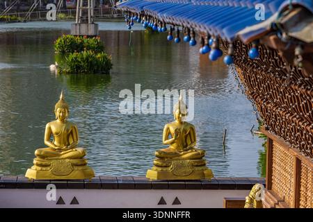 Nahaufnahme der Buddha-Statuen im Seema Malaka Tempel, Colombo, Sri Lanka. Stockfoto