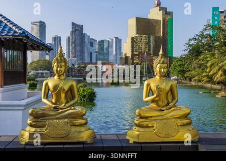 Nahaufnahme der Buddha-Statuen im Seema Malaka Tempel, Colombo, Sri Lanka. Stockfoto