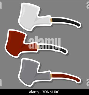 Illustration zum Thema großes farbiges Set verschiedene Typen Rauchpfeifen unterschiedliche Größe für Tabak, Pfeifenmuster bestehend aus Sammlung Zubehör von Rauch Stock Vektor