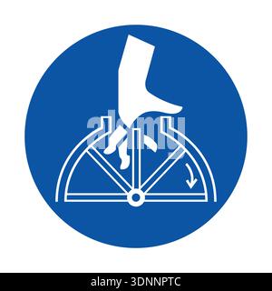 Deutliches Symbol für einen Fuß, der ein Pedal drückt, geeignet für industrielle Schilder und Handbücher. Stellt die Interaktion des Benutzers mit Geräten oder Maschinen dar. Stock Vektor