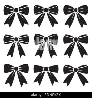 Elegante Silhouetten mit schwarzer Schleife und weißen Umrissen, perfekt für Geschenkverpackungen, Feiern, Feiertage, grafisches Design und dekorative Elemente. A. Stock Vektor