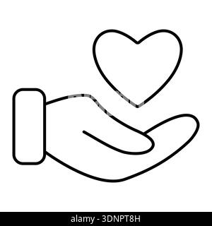 Unterstützung, Wohltätigkeit, Pflegekonzept. Zeichen des Hand haltenden Herzens, einfache handgezeichnete Vektorillustration. Symbol „Herz in der Hand“. Stock Vektor