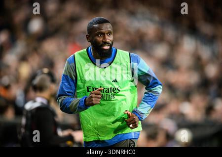 Der deutsche Fußballspieler Antonio Rüdiger von Real Madrid während eines LaLiga-Spiels im Mestalla-Stadion in Valencia, Spanien. Stockfoto
