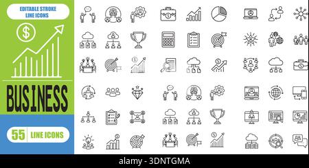 Kollektion aus Symbolen für Teamwork und Geschäftsbereiche. Große UI-Symbolgruppe. Symbolpaket mit dünnen Umrissen. Vektordarstellung EPS10 Stock Vektor