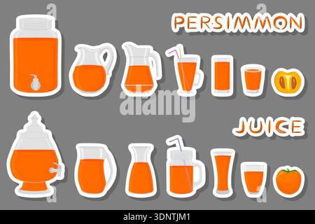 Illustration zum Thema Big Kit verschiedene Arten Glaswaren, Persimmon Krüge verschiedene Größen, Glaswaren bestehend aus organischen Kunststoff Krüge für flüssiges Persimmon Stock Vektor
