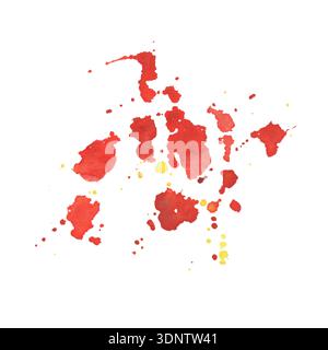 Rote Flecken, Spritzer. Handgemalte Aquarellillustration isoliert auf weißem Hintergrund. Perfekt für Hintergründe, Branding, Verpackung, Poster und soziale Netzwerke Stockfoto