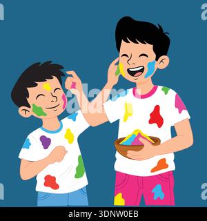 Happy Boys feiern das Holi Festival mit fröhlichen Farben Stock Vektor