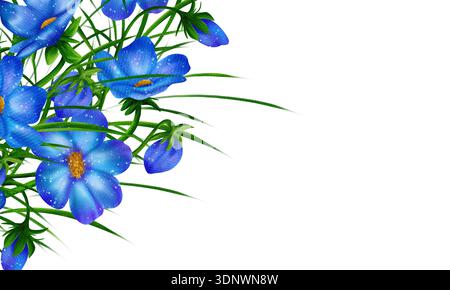 Rechteckiger Rahmen mit Leberblüte, Leberkraut, Blumenpflanze, geblümtes Leberblatt Stockfoto