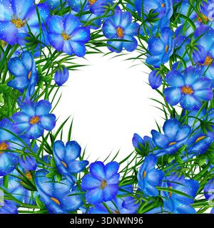 Quadratischer Rahmen mit Leberblüte, Leberkraut, Blumenpflanze, blühende Leberblüte mit grünen Blättern. Digitales Aquarell Stockfoto