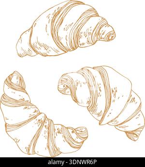 Croissant handgezeichnete Vektor-Illustrationen Set. Stock Vektor