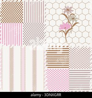 Dekoratives Patchwork-Muster im rustikalen Stil in Hellrosa Beige Stock Vektor