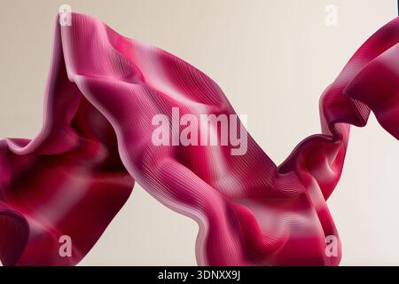 Eine fesselnde 3D-Illustration mit abstrakten rosa Wellen, die an fließende Stoffe erinnern. Das komplizierte Design sorgt für einen dynamischen visuellen Effekt, perfekt für die Wiedergabe Stockfoto