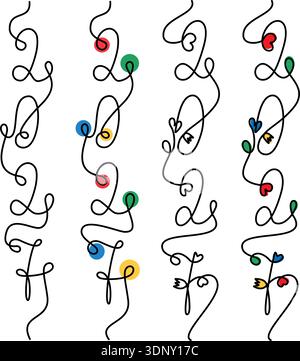 2027 ein durchgehendes Datum mit Schlaufen in Herz- und Blumenform, minimalistisches flaches Design. Isolierte Vektor-Illustration Neujahrsgrüße Thematische Karten Design Aufkleber Icon Etikett, Flugblätter Stock Vektor