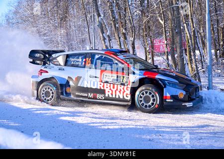 Umeå 20260212 Adrien FOURMAUX (FRA) mit Beifahrer Alexandre CORIA (FRA), HYUNDAI SHELL MOBIS WORLD RALLYETEAM, HYUNDAI i20 N Rally1, RC1 Rally1 während des Shake Down Umeå City Foto: PEO Möller/TT Code 11549 dieser Text ist automatisch übersetzt Credit: TT News Agency/Alamy Live News Stockfoto