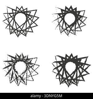 Spiralsternsymbole. Schwarze Wirbelformen. Vektorbewegungssymbole. Kreisförmige geometrische Kunst. EPS 10. Stock Vektor