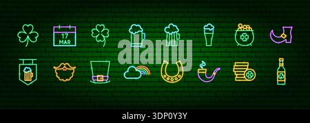 Saint Patrick Day Neon Objects Stock Vektor