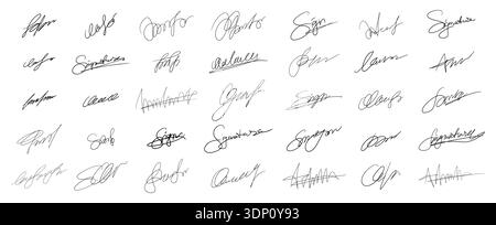 Abstrakte Signatur Doodle Gefälschte Autograph Set, Isolierter Vektor Handgeschriebene Kalligraphie Namensschild Kit, Einfache Linie Scribbles Clipart Stock Vektor
