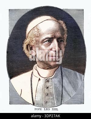 Vintage-Illustration von Papst Leo XIII., dem Oberhaupt der katholischen Kirche vom 20. Februar 1878 bis zu seinem Tod 1903. Stockfoto