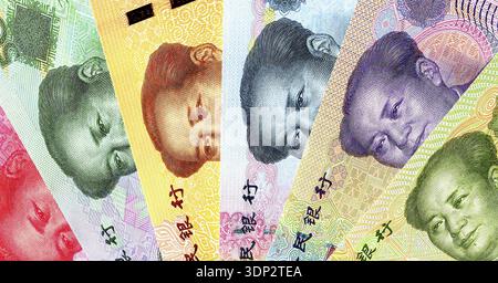 Banknoten von chinesischem Geld mit Porträt von Mao Zedong. Chinesische Papierwährung Stockfoto
