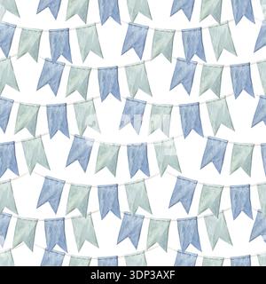 Nahtloses Aquarellmuster mit Flaggengirlanden Stockfoto