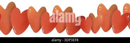 Nahtloses Muster aus sich überlappenden, strukturierten Herzen in warmen Orange- und Terrakottatönen. Perfekt für Muttertagskarten, Babyduschen-Einladungen, Mutterschaft Stockfoto