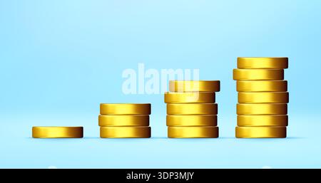 3D-Stapel von Goldmünzen nehmen zu Stock Vektor