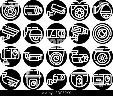 Symbole für Überwachungskameras und cctv-Überwachungssysteme gesetzt Stock Vektor