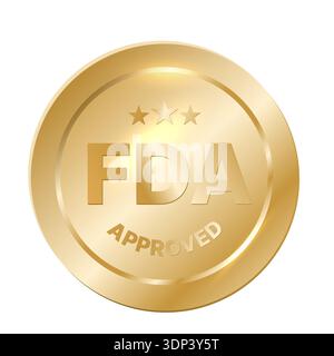 FDA-zugelassenes goldenes Rundkreisetikett und -Abzeichen mit Sternen, realistische goldene Medaillen-Münzform für Produktverpackung, Business-Branding, Qualität Stock Vektor