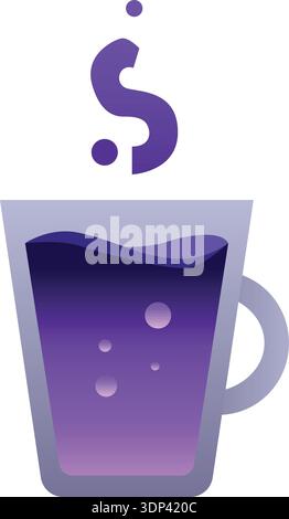 Abbildung eines violetten Heißgetränks in einem Becher mit Dampf, der in einer Lockenform aufsteigt Stock Vektor