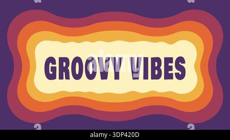 Farbenfrohes Retro-Wave-Banner mit groovigem Vibes-Text in mehrschichtigen Wellenformen Stock Vektor