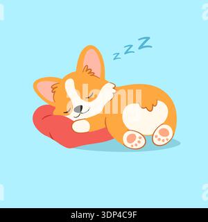 Schlafender Corgi Mit Herzkissen Stock Vektor