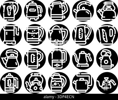 Elektrische Wasserkocher und Teekannen Sammlung von Glyph-Symbolen Stock Vektor