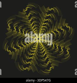 Goldener Fraktalstern. Gelber Blume Vektor. Abstraktes leuchtendes Ornament. Helles Mandala-Design. EPS 10. Stock Vektor