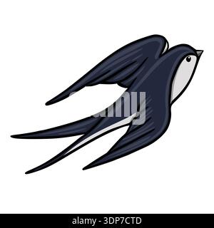 Stilisierte Vektor-Illustration eines schnellen Schwalbenvogels im Flug, isoliert auf weiß Stock Vektor