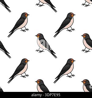 Nahtloses Vektormuster der Scheune schlucken Vögel, isoliert auf weißem Hintergrund, charmante Illustration Stock Vektor