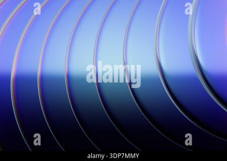 Detailliertes abstraktes Bild mit metallisch gekrümmten Oberflächen mit glatter blauer und violetter Farbverlaufsbeleuchtung. 3D-Rendering Stockfoto